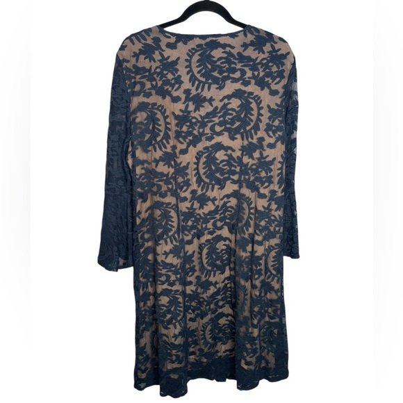 NWT John Mark Romantic Blue Lace Bell Sleeve Navy Lace Up Midi Dress Size Large - Picture 7 of 13